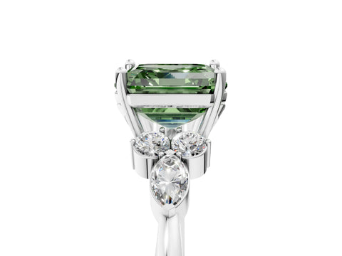 White gold Fancy Green Asscher Cut Brilliant Diamond Solitaire Ring with Pear Side Stones and Four-Prong Setting_47
