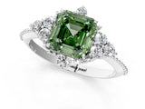 White gold Fancy Green Asscher Cut Brilliant Diamond with Cluster Setting on a Beaded Band and Four-Prong Setting_25