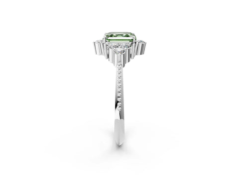 White gold Fancy Green Asscher Cut Brilliant Diamond with Cluster Setting on a Beaded Band and Four-Prong Setting_26