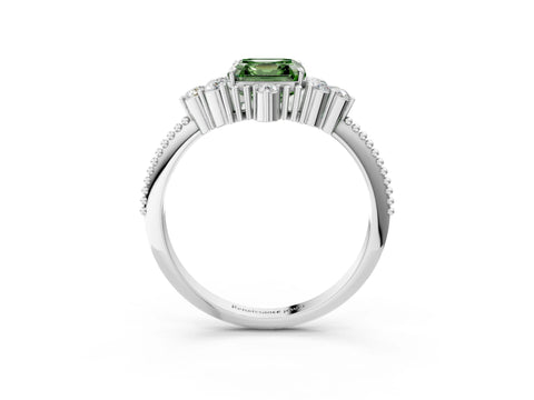 White gold Fancy Green Asscher Cut Brilliant Diamond with Cluster Setting on a Beaded Band and Four-Prong Setting_27