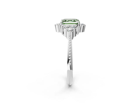 White gold Fancy Green Asscher Cut Brilliant Diamond with Cluster Setting on a Beaded Band and Four-Prong Setting_2