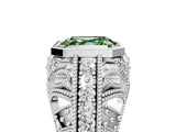 White gold Fancy Green Asscher Cut Brilliant Milgrain Filigree Diamond Ring with Square Prong Setting_5