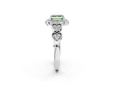 White gold Fancy Green Asscher Cut Brilliant Milgrain Pave Heart Band Solitaire Ring_14