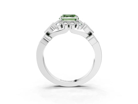 White gold Fancy Green Asscher Cut Brilliant Milgrain Pave Heart Band Solitaire Ring_15