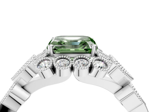 White gold Fancy Green Asscher Cut Brilliant Milgrain Pave Heart Band Solitaire Ring_16