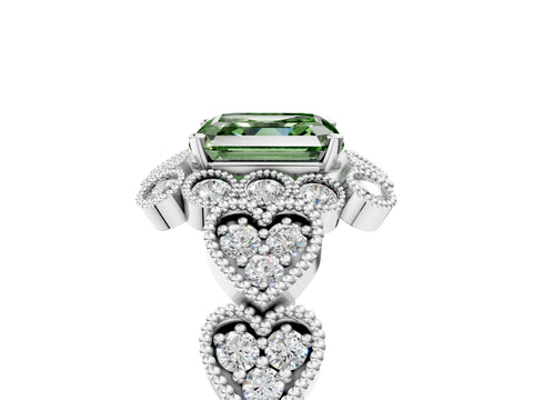 White gold Fancy Green Asscher Cut Brilliant Milgrain Pave Heart Band Solitaire Ring_17