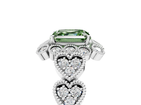 White gold Fancy Green Asscher Cut Brilliant Milgrain Pave Heart Band Solitaire Ring_5
