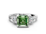 White gold Fancy Green Asscher Cut Brilliant Three-Stone Diamond Ring with Pavé Band and Four-Prong Setting_15