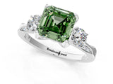 White gold Fancy Green Asscher Cut Brilliant Three-Stone Diamond Ring with Pavé Band and Four-Prong Setting_16