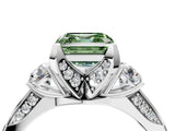 White gold Fancy Green Asscher Cut Brilliant Three-Stone Diamond Ring with Pavé Band and Four-Prong Setting_19