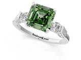 White gold Fancy Green Asscher Cut Brilliant Three-Stone Pave Band with Four-Prong Setting_1