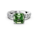 White gold Fancy Green Asscher  Cut Channel Set Diamond Engagement Ring with Four-Prong Setting