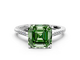 White gold Fancy Green Asscher  Cut Channel Set Solitaire Engagement Ring with Four-Prong Setting