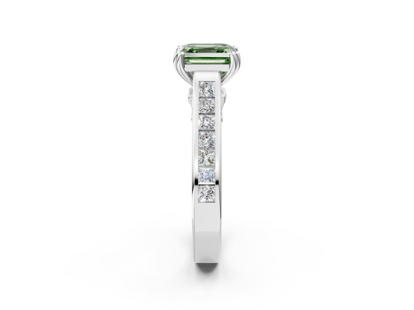 Sterling Silver Asscher Cut Channel Set Solitaire Engagement Ring Setting for Fancy Green Center with Double Claw Prongs