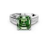 White gold Fancy Green Asscher  Cut Channel Set Solitaire Engagement Ring with Prong Setting
