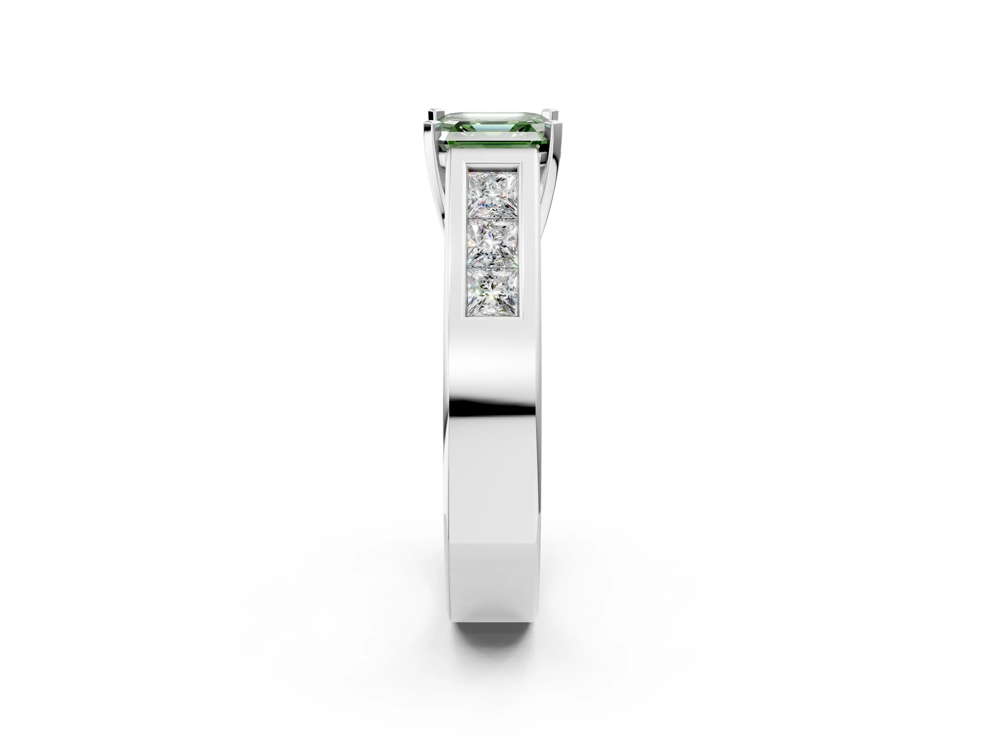 White gold Fancy Green Asscher Cut Cut Channel Set Solitaire Ring with Four-Prong Setting_2
