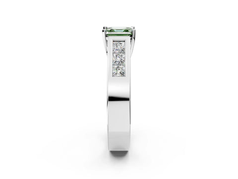 White gold Fancy Green Asscher Cut Cut Channel Set Solitaire Ring with Four-Prong Setting_2