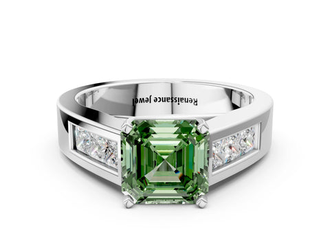 White gold Fancy Green Asscher Cut Cut Channel Set Solitaire Ring with Four-Prong Setting_36