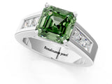 White gold Fancy Green Asscher Cut Cut Channel Set Solitaire Ring with Four-Prong Setting_37