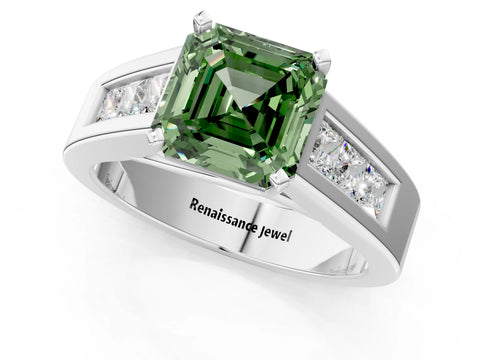 White gold Fancy Green Asscher Cut Cut Channel Set Solitaire Ring with Four-Prong Setting_37