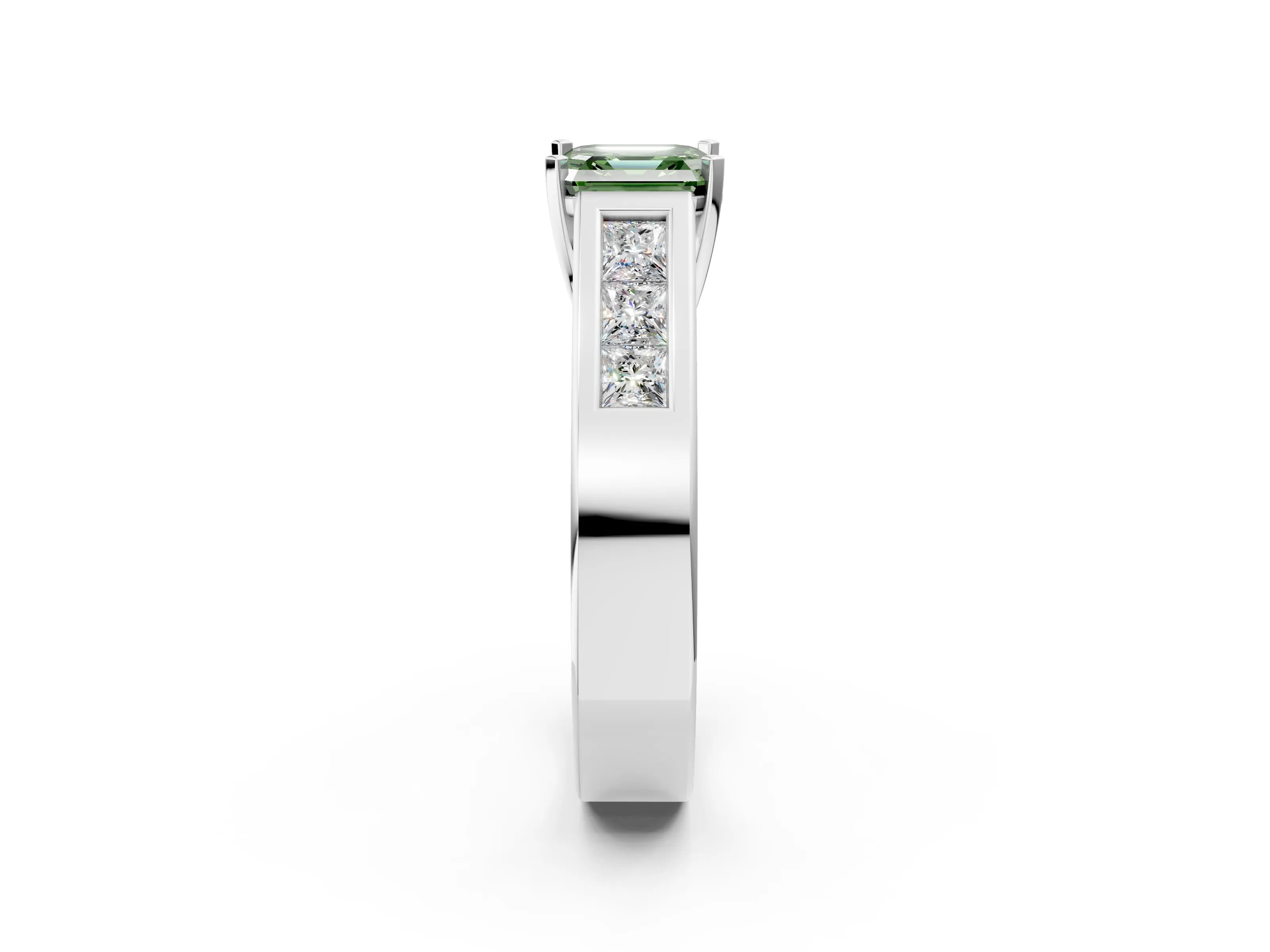 White gold Fancy Green Asscher Cut Cut Channel Set Solitaire Ring with Four-Prong Setting_38