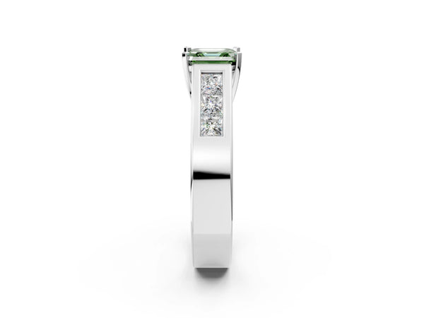 White Gold Asscher Cut Engagement Ring Setting for Fancy Green Center with Channel-Set Shoulders