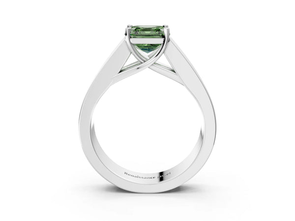 White Gold Asscher Cut Engagement Ring Setting for Fancy Green Center with Channel-Set Shoulders