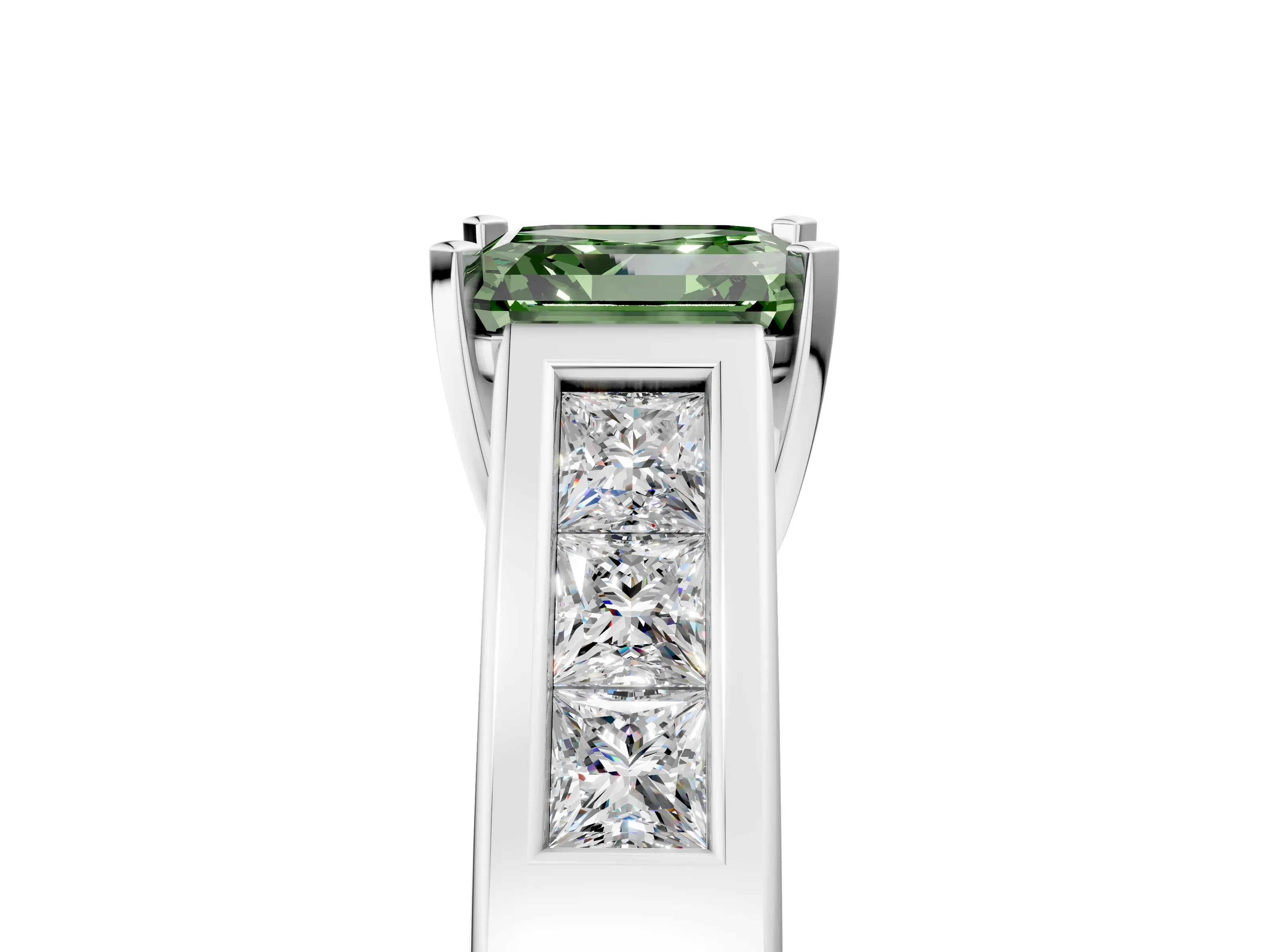 White gold Fancy Green Asscher Cut Cut Channel Set Solitaire Ring with Four-Prong Setting_41