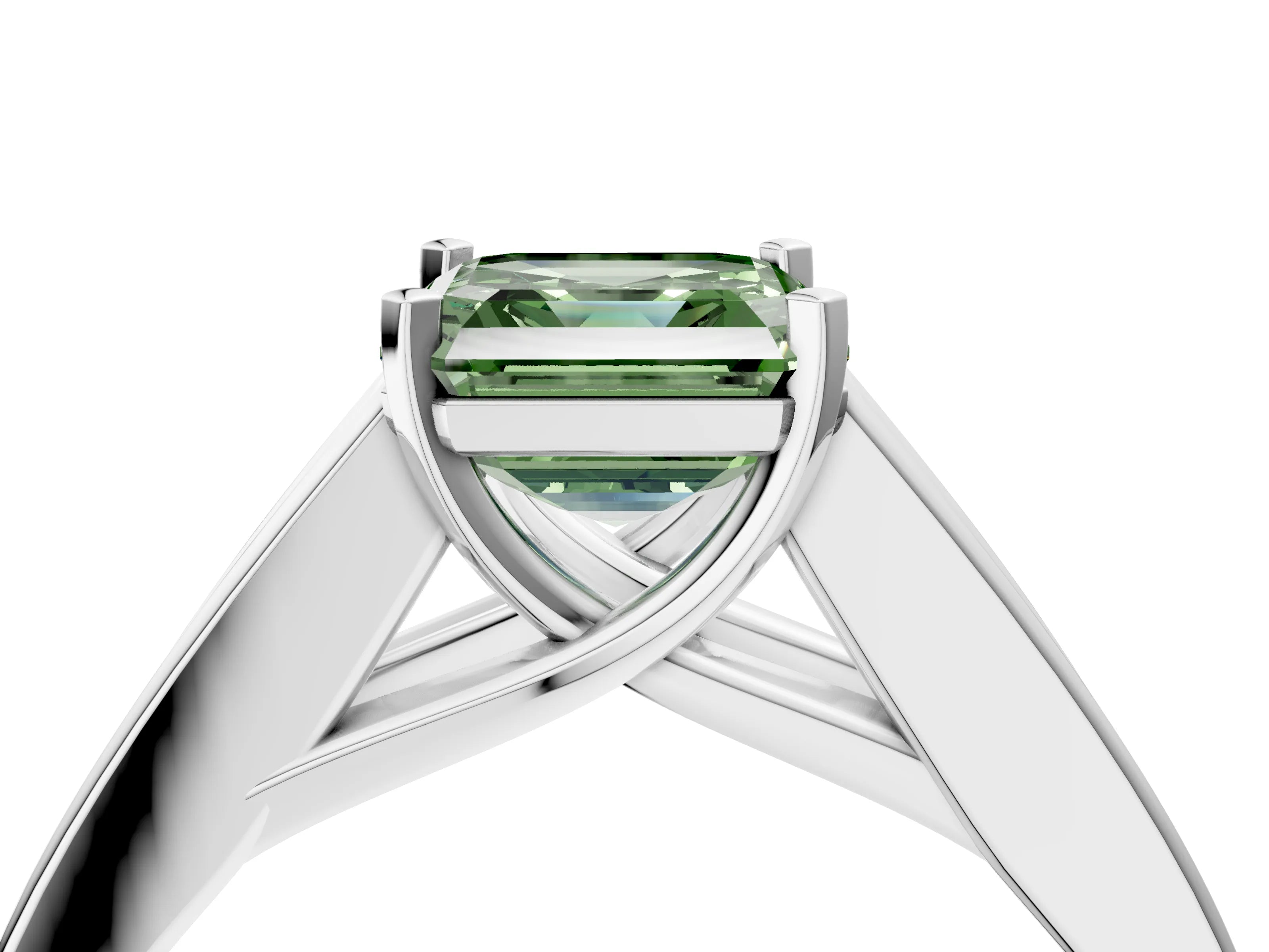 White gold Fancy Green Asscher Cut Cut Channel Set Solitaire Ring with Four-Prong Setting_4