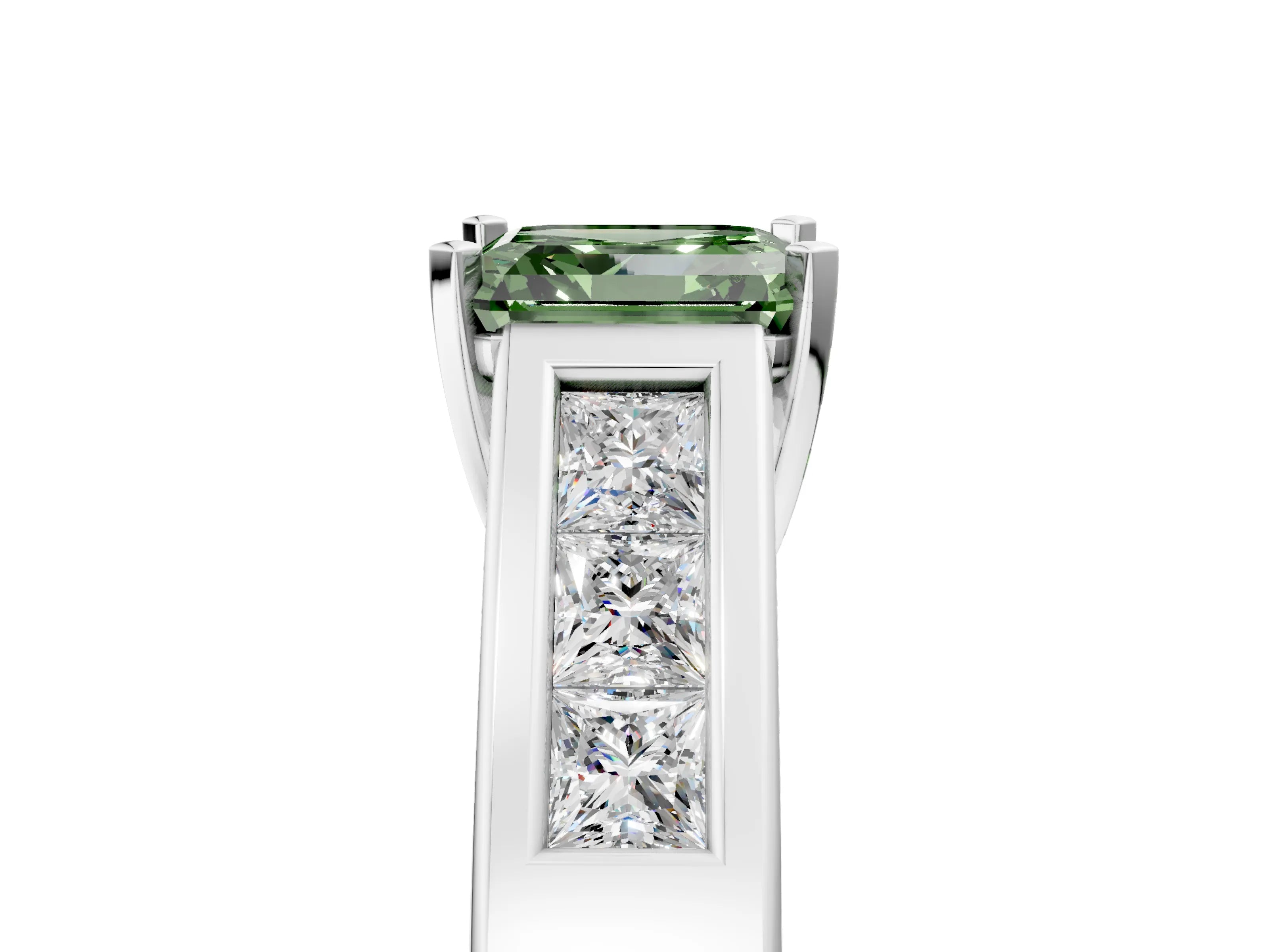 White gold Fancy Green Asscher Cut Cut Channel Set Solitaire Ring with Four-Prong Setting_5