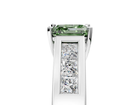 White gold Fancy Green Asscher Cut Cut Channel Set Solitaire Ring with Four-Prong Setting_5