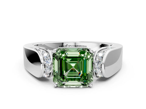 White gold Fancy Green Asscher Cut Cut Diamond Channel Set Solitaire Ring with Four-Prong Setting_132