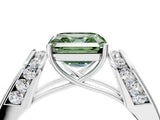 White gold Fancy Green Asscher Cut Cut Diamond Channel Set Solitaire Ring with Four-Prong Setting_136