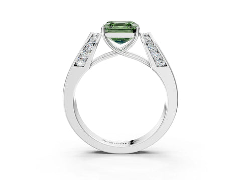 White gold Fancy Green Asscher Cut Cut Diamond Channel Set Solitaire Ring with Four-Prong Setting_3