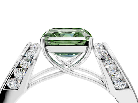 White gold Fancy Green Asscher Cut Cut Diamond Channel Set Solitaire Ring with Four-Prong Setting_4