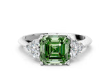 White gold Fancy Green Asscher Cut Cut Diamond Cluster Ring with Solitaire Band and Four-Prong Setting_24