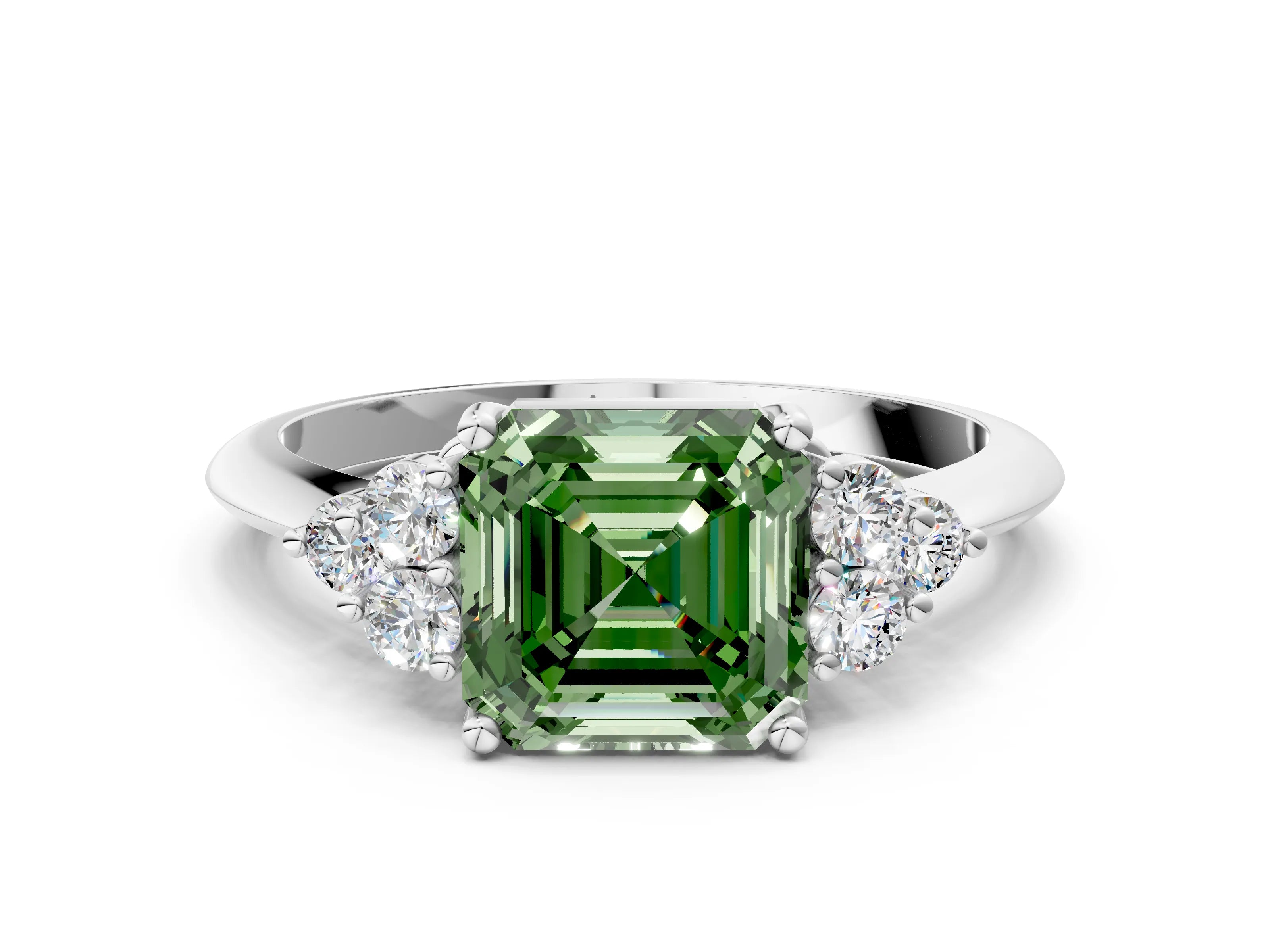 White gold Fancy Green Asscher Cut Cut Diamond Cluster Ring with Solitaire Band and Four-Prong Setting_24