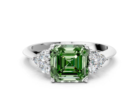 White gold Fancy Green Asscher Cut Cut Diamond Cluster Ring with Solitaire Band and Four-Prong Setting_24