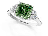 White gold Fancy Green Asscher Cut Cut Diamond Cluster Ring with Solitaire Band and Four-Prong Setting_25