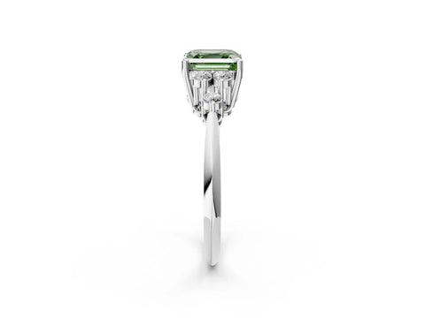 White gold Fancy Green Asscher Cut Cut Diamond Cluster Ring with Solitaire Band and Four-Prong Setting_26