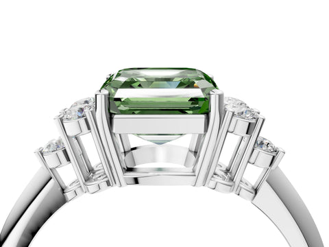 White gold Fancy Green Asscher Cut Cut Diamond Cluster Ring with Solitaire Band and Four-Prong Setting_28