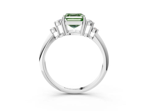 White gold Fancy Green Asscher Cut Cut Diamond Cluster Ring with Solitaire Band and Four-Prong Setting_3