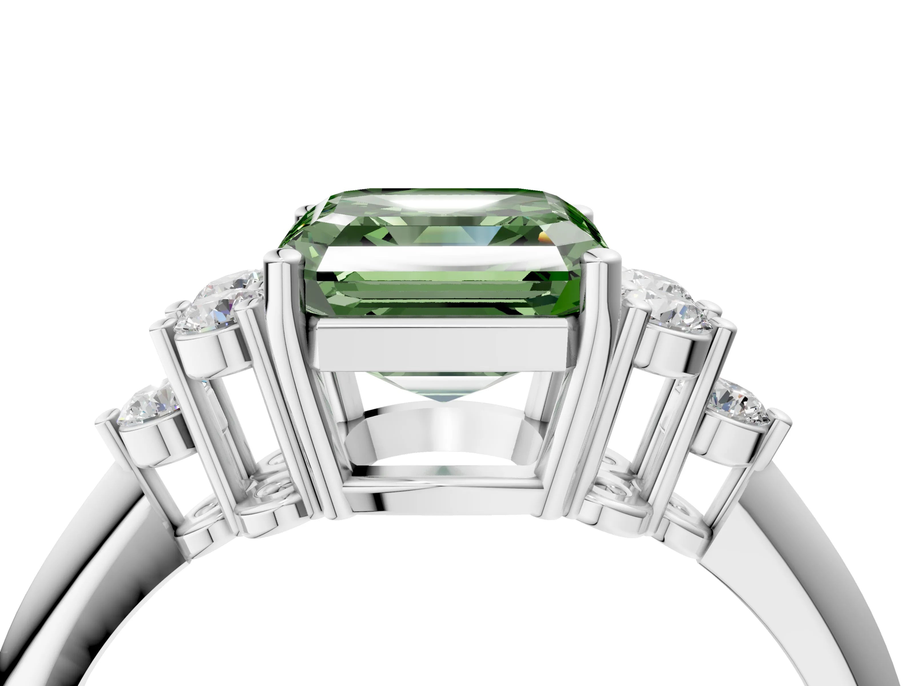 White gold Fancy Green Asscher Cut Cut Diamond Cluster Ring with Solitaire Band and Four-Prong Setting_4
