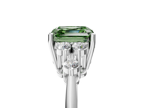 White gold Fancy Green Asscher Cut Cut Diamond Cluster Ring with Solitaire Band and Four-Prong Setting_5