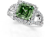 White gold Fancy Green Asscher Cut Cut Diamond Halo Engagement Ring with Open Split Pavé Band_1