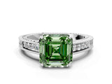 White gold Fancy Green Asscher Cut Cut Diamond Milgrain Pave Band Four-Prong Setting Ring_21