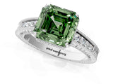 White gold Fancy Green Asscher Cut Cut Diamond Milgrain Pave Band Four-Prong Setting Ring_22