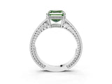 White gold Fancy Green Asscher Cut Cut Diamond Milgrain Pave Band Four-Prong Setting Ring_30