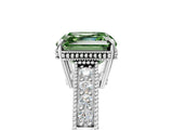White gold Fancy Green Asscher Cut Cut Diamond Milgrain Pave Band Four-Prong Setting Ring_32