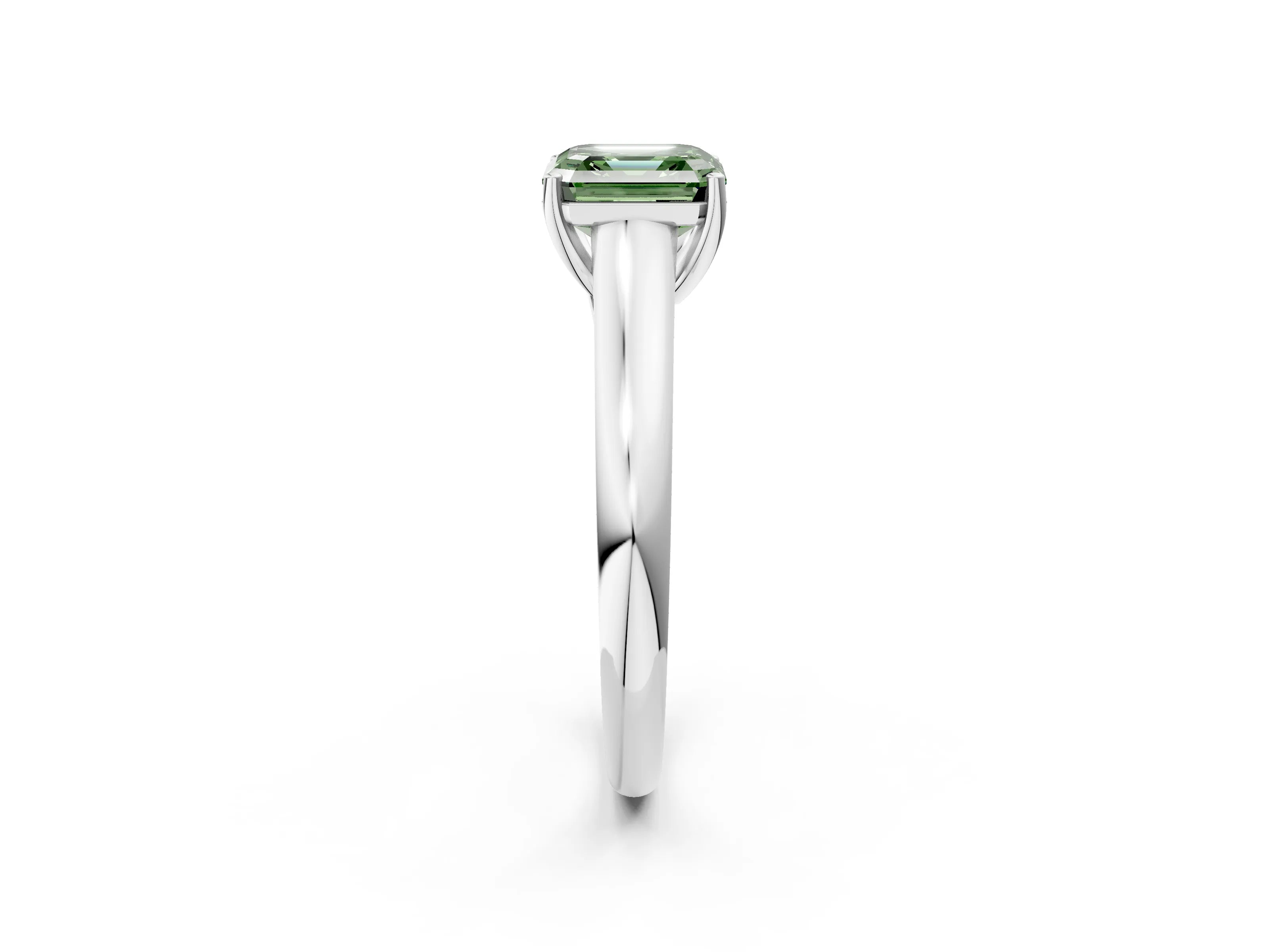 White gold Fancy Green Asscher Cut Cut Diamond Solitaire Engagement Ring with Tapered Plain Band and Four-Prong Setting_14